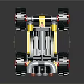 Yellow and Black Utility Vehicle with Large Tires Red Rims White Pipes and Lego Design