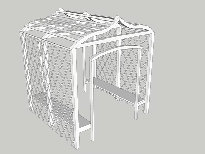 Garden Landscape Design Featuring Lattice Pergola With Roof And Seating 3d model