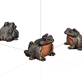 Three Hand Carved Metal Frog Sculptures with Various Poses and Artistic Details