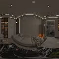 Contemporary Accent Chair In Stylish Living Space With Lit Bookshelf Floor Lamp And Beige Sofa