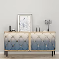 Modern Entryway Sideboard with Scalloped Pattern Blue White Gradient and Decorative Lamp Vases Artwork 3d model
