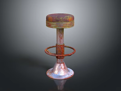 Rustic Metal Furniture Stool With Round Top Ring Support And Flared Base 3d model