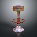 Rustic Metal Furniture Stool With Round Top Ring Support And Flared Base