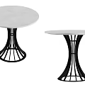 Two Round Dining Tables With White Marble Tabletop And Black Metal Legs Design 3d model