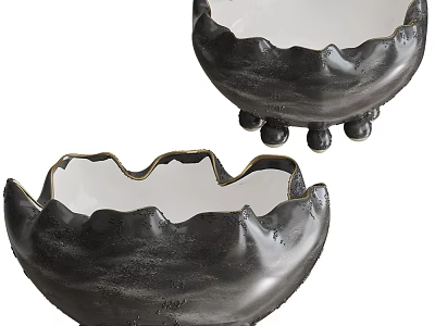 Black Ceramic Vases With Wavy Edges And Small Round Feet For Fresh Flowers 3d model