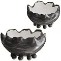 Black Ceramic Vases With Wavy Edges And Small Round Feet For Fresh Flowers