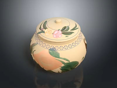 Realistic Style Ceramic Jar Ceramic Jar Flower Decoration Traditional Craft Korean Ceramic Pink Flower Grey Background Vase Decoration Jar Ceramic Products 3d model