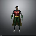 Cartoon Superhero Character Wearing Red Top Green Pants And Yellow Belt With Green Gloves And Cape