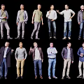 Group of Men in Various Casual Outfits and Different Standing Poses