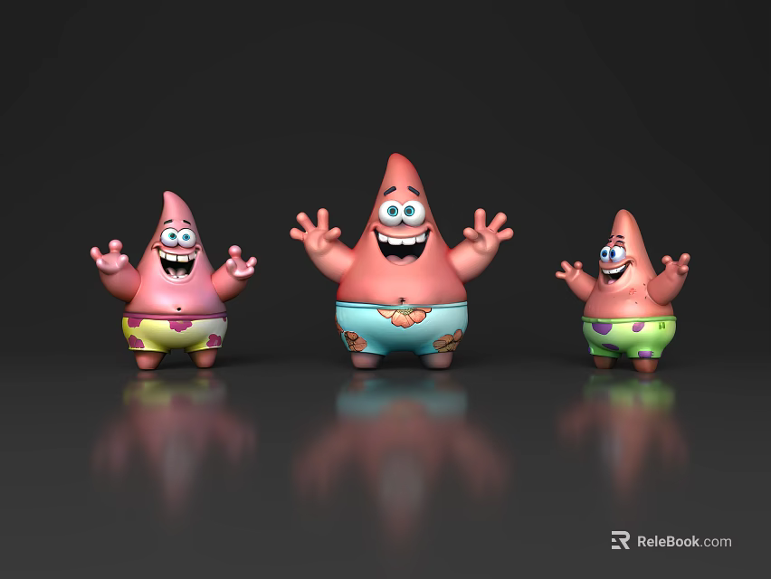 Patrick Star Animated Character Figurines With Happy Expressions Open Arms And Colorful Shorts 3d model 