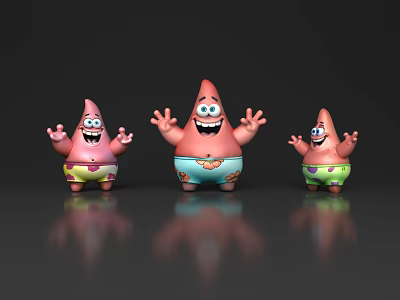 Patrick Star Animated Character Figurines With Happy Expressions Open Arms And Colorful Shorts 3d model
