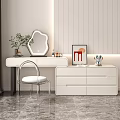 Modern Minimalist Bedroom with White Dresser Chair Mirror Framed Art and Decorative Plants