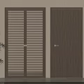Interior Wooden Doors With Louvered Design And Solid Panel Next To Potted Plant 3d model