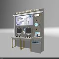 Modern Skincare Product Display Shelf Cabinet With Gold Frame Screen Mirror And White Counter