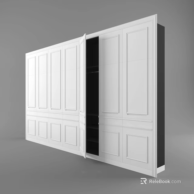 Modern White Wardrobe Design With Sliding Doors And Black Shelves 3d model 