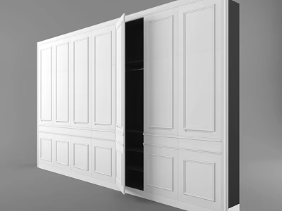 Modern White Wardrobe Design With Sliding Doors And Black Shelves 3d model