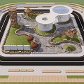 Scenic Community Park Landscape With Central Pavilion Circular Pathway Greenery And Play Structures