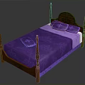 Classic Wooden Four Poster Bed Furniture With Purple Bedspread And Pillows