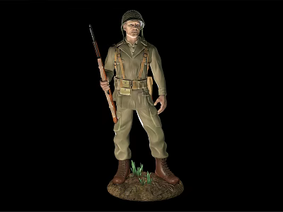 Detailed Military Soldier Figurine in Uniform Holding Rifle with Grass on Base 3d model