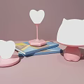 Cute Pink Cat Shaped Table Lamp with Heart Shaped Mirror and Blue Book