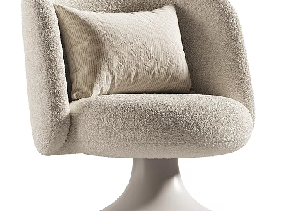 Modern Cozy Beige Boucle Upholstered Single Sofa Chair With Soft Throw Pillow And Swivel Base 3d model