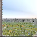 Urban Park Landscape With Green Trees Lawns And Surrounding High Rise Buildings
