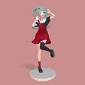 Anime Style Game Character With Turquoise Hair And Red Dress