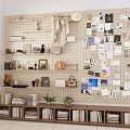 Home Interior Pegboard Wall Display With Hanging Items Photos Decorations And Potted Plants