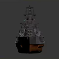 Military Warship Water Transport Vehicle Featuring Turrets Deck And Smokestack Design