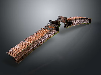 Rustic Wooden Bridge Architectural Structure With Natural Planks And Support Design 3d model