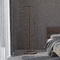 Wooden Tree Shaped Coat Rack In Modern Bedroom With Bed And Curtains