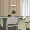 Modern Dining Table Set with White Marble Tabletop Black Legs and Green Beige Velvet Chairs