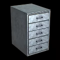Modern Gray Metal Bookcase With Five Drawers And Textured Surface Black Handles