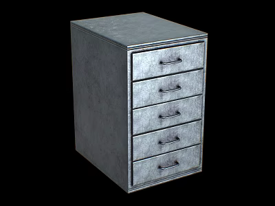 Modern Gray Metal Bookcase With Five Drawers And Textured Surface Black Handles 3d model