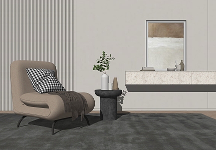 Modern Single Sofa Leisure Chair Coffee Table 3d model