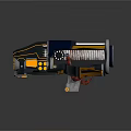 Futuristic Mechanical Weapon With Blue Yellow Accents And Spring Mechanism
