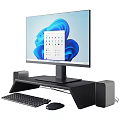 Desktop Computer Setup With Monitor Featuring Windows 11 Interface Speakers Keyboard Mouse 3d model