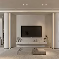 Modern Duplex Living Room Interior With Chandelier High Ceiling And Large Windows