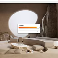 Natural Style Living Room With Circular Window Rock Wall Curved Sofa And Stone Coffee Table