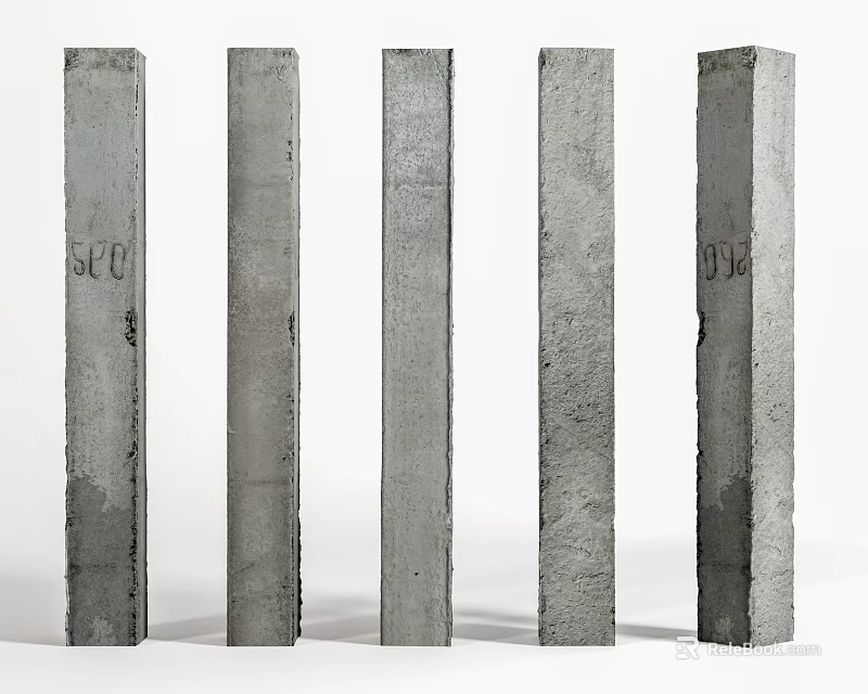 Vertical Concrete Columns With Textured Surface Arranged In A Row 3d model 