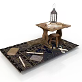 Traditional Building Interior Nook With Wooden Table Lantern Small Stool And Vintage Rug