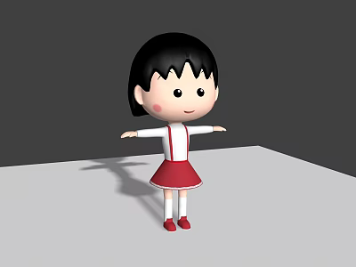 Cartoon Girl with Black Hair Red Skirt White Top Arms Outstretched Standing on White Platform 3d model