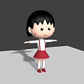 Cartoon Girl with Black Hair Red Skirt White Top Arms Outstretched Standing on White Platform