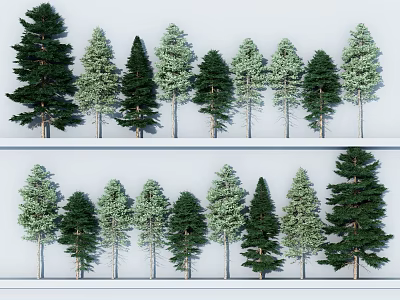 Different Types of Arbor Trees Arranged in Two Rows with Green Foliage 3d model