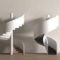Two Spiral Stairs With Light And Dark Steps On Light Wall Wooden Floor Background