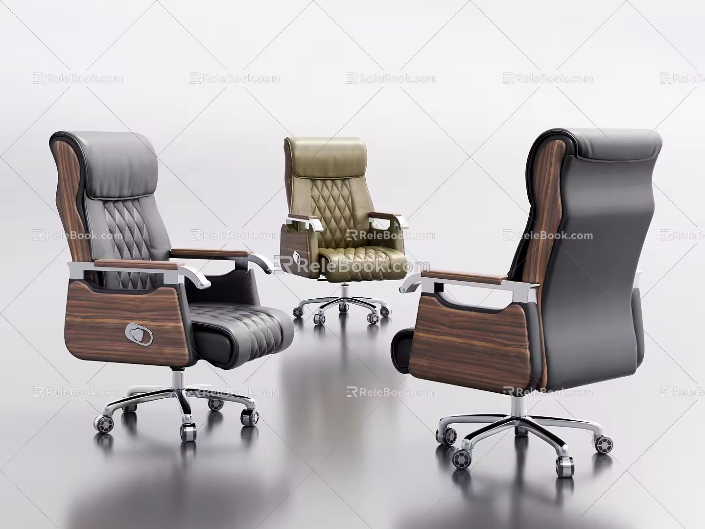 Modern Office Chair Solid Wood Leather Office Chair Boss Chair Swivel Chair Computer Chair High-end Office Chair Computer Combination 3d model