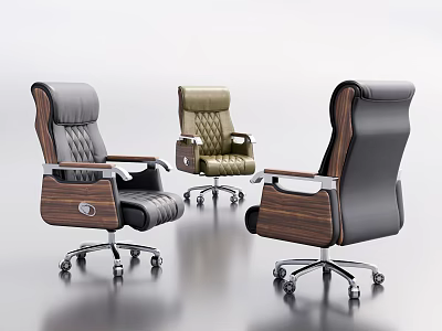 Modern Office Chairs With Leather Upholstery Wood Accents And Metal Base With Wheels 3d model