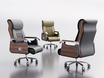 Modern Office Chair Solid Wood Leather Office Chair Boss Chair Swivel Chair Computer Chair High-end Office Chair Computer Combination 3d model