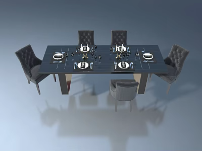 Elegant Swing Door In Dining Area With Table Settings And Chairs 3d model