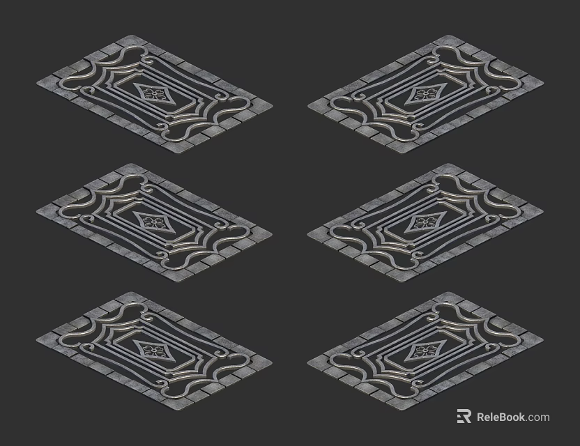 Detailed Decorative Floor Tiles With Intricate Patterns And Gray Square Design 3d model 
